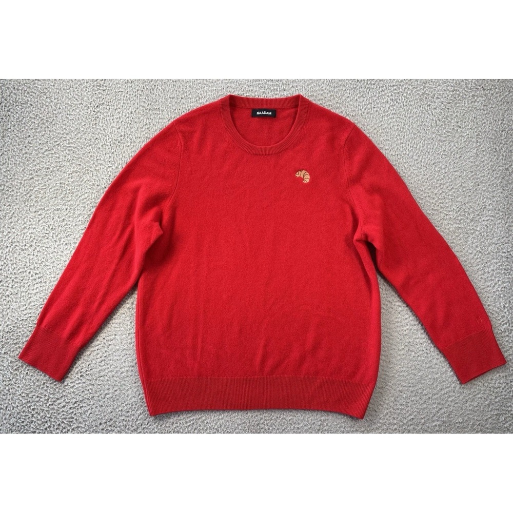 Naadam Cashmere Sweater Womens Large Croissant Patch Pullover Red Luxury